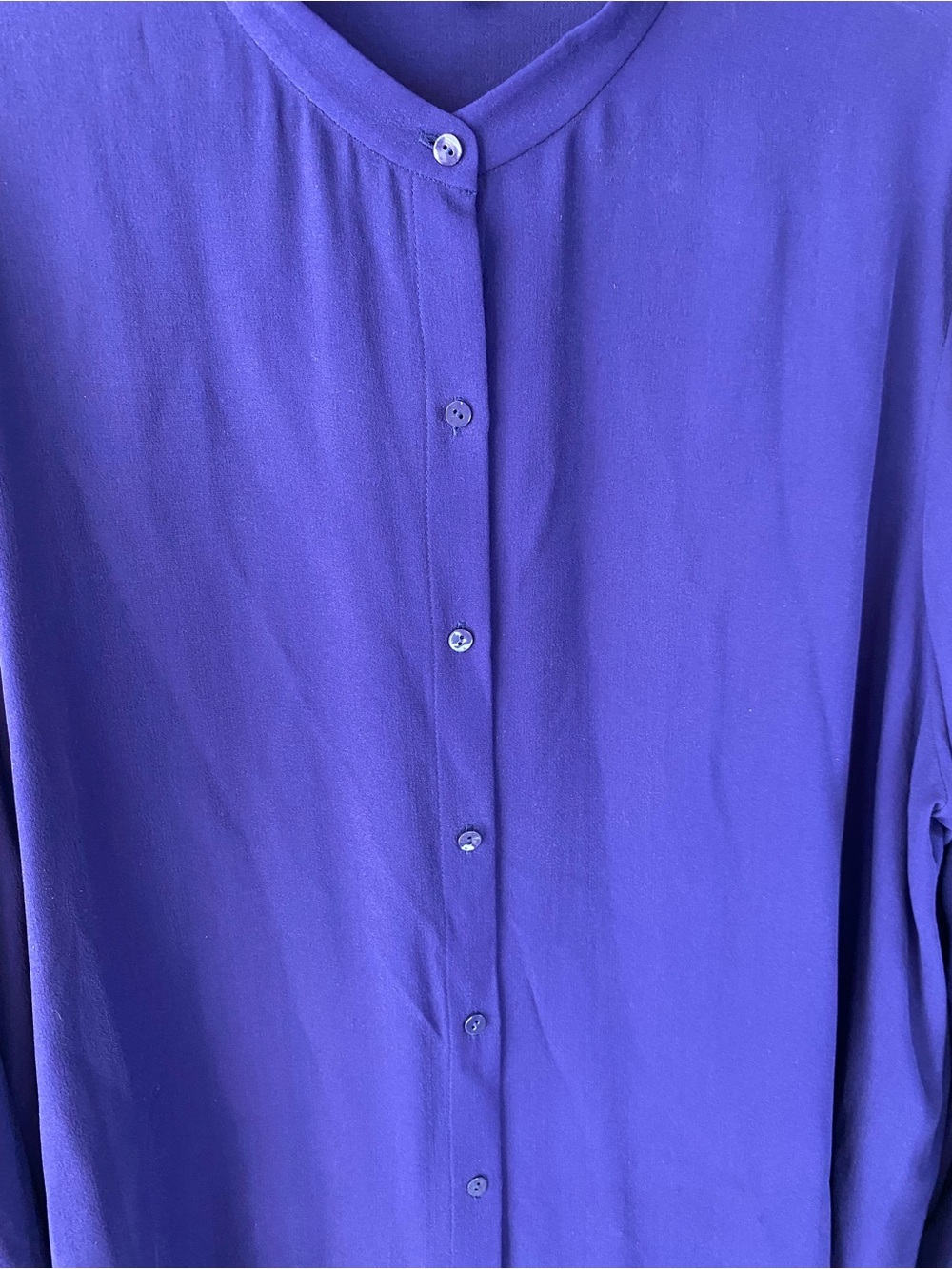 Eileen Fisher 100% Silk Band Collar Button Down Shirt Deep Purple 1X Minimalist - Picture 6 of 11